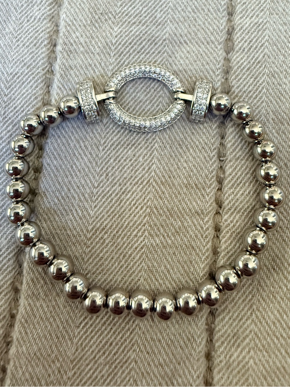 Silver Beaded Stretch Bracelet with crystals